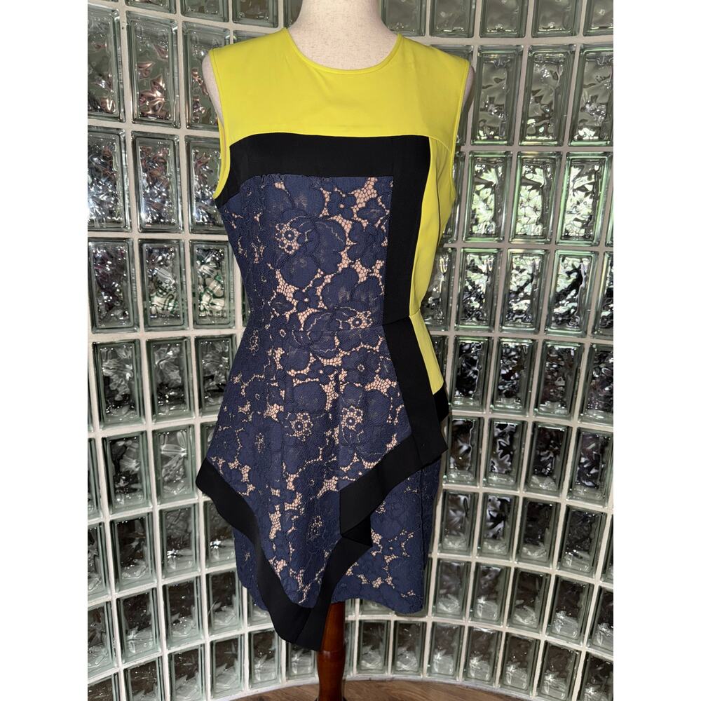 BCBG MaxAzria Alessandra multicolor neon yellow/navy blue dress - Size 8